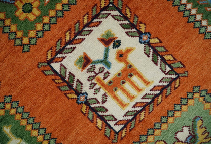 Tribal Gabbeh Rust, Ivory, Green and Beige Hand knotted Multi Size Antique Look Traditional Wool Area Rug.