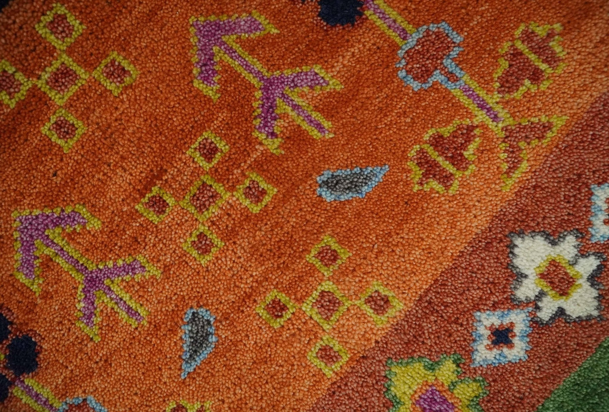 Tribal Gabbeh Rust, Ivory, Green and Pink Hand knotted Antique Look Traditional Wool Area Rug.
