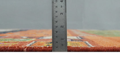 Tribal Gabbeh Rust, Ivory, Green and Pink Hand knotted Antique Look Traditional Wool Area Rug.