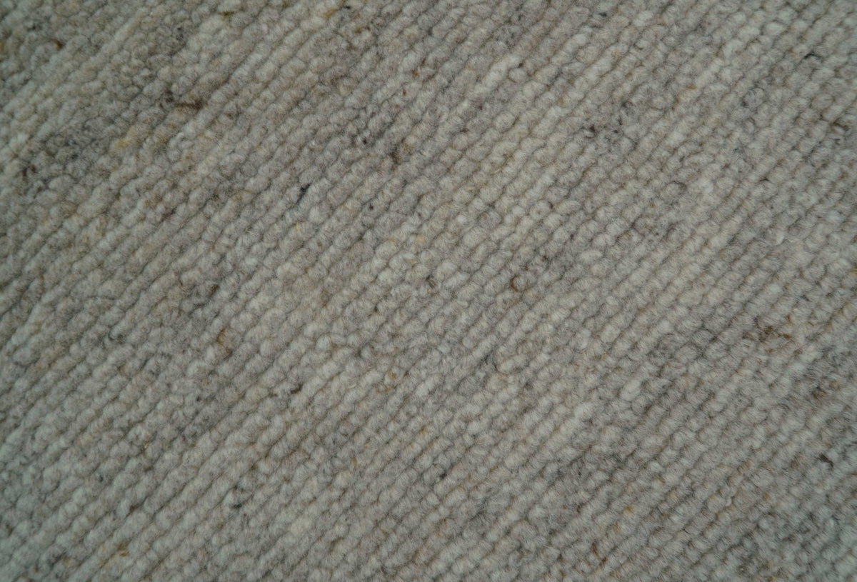 Tulu Modern Solid Beige Hand Knotted Wool Area Rug.