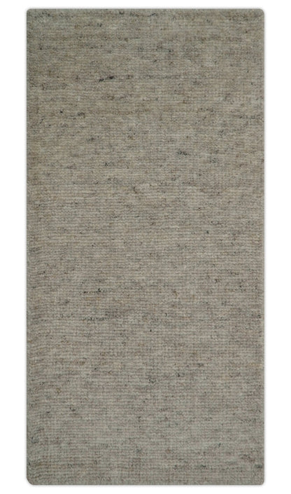 Tulu Modern Solid Beige Hand Knotted Wool Area Rug.