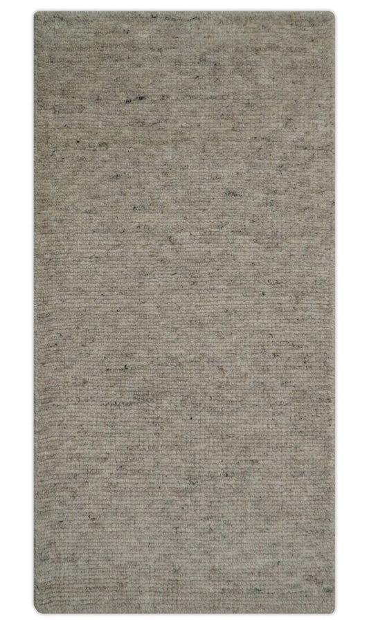 Tulu Modern Solid Beige Hand Knotted Wool Area Rug.