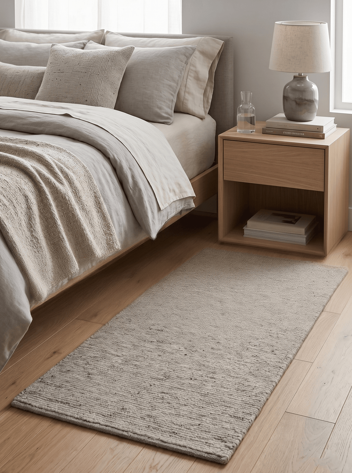 Tulu Modern Solid Beige Hand Knotted Wool Area Rug.