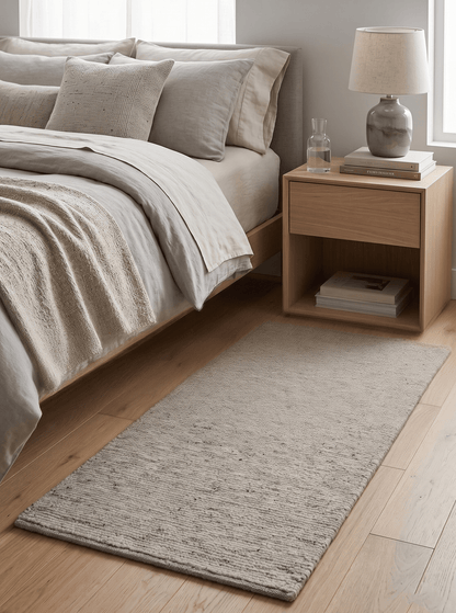 Tulu Modern Solid Beige Hand Knotted Wool Area Rug.