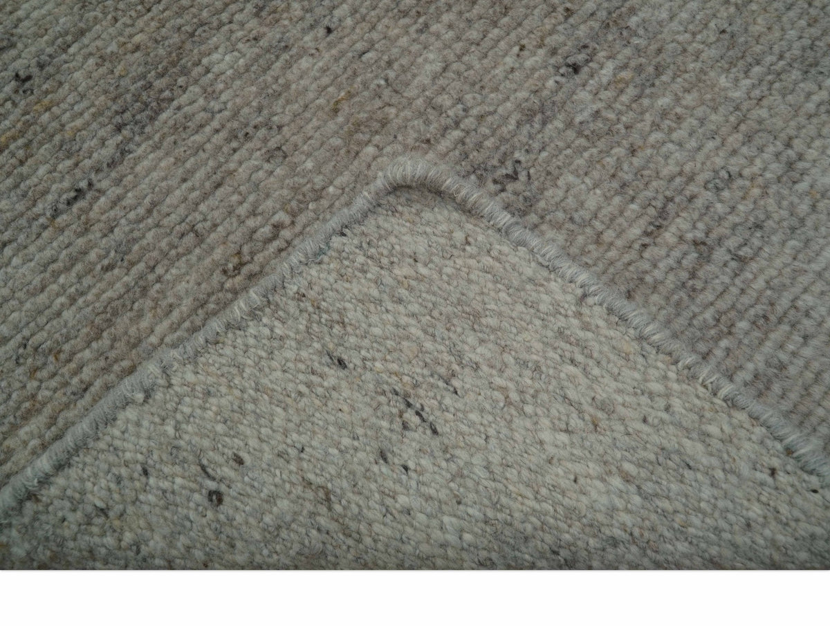 Tulu Modern Solid Beige Hand Knotted Wool Area Rug.