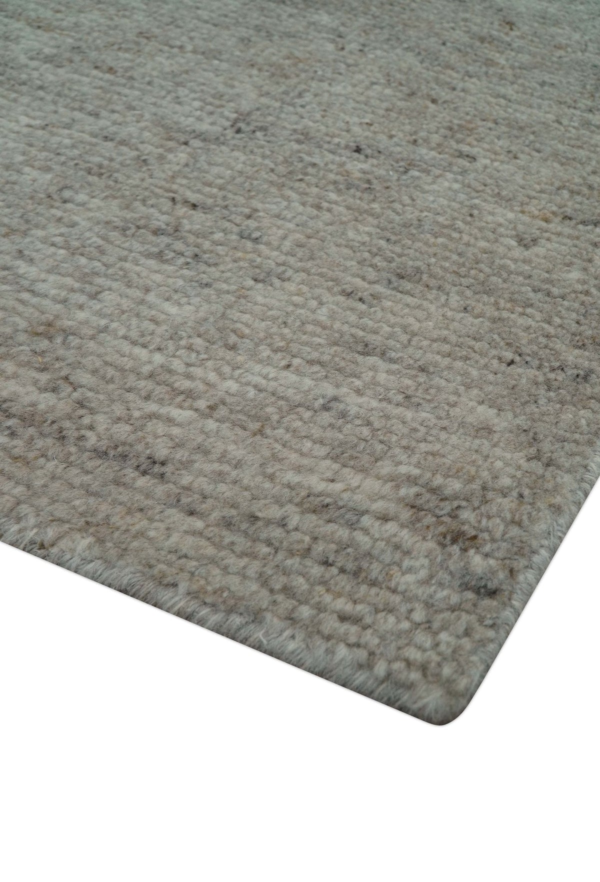 Tulu Modern Solid Beige Hand Knotted Wool Area Rug.