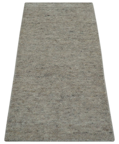 Tulu Modern Solid Beige Hand Knotted Wool Area Rug.