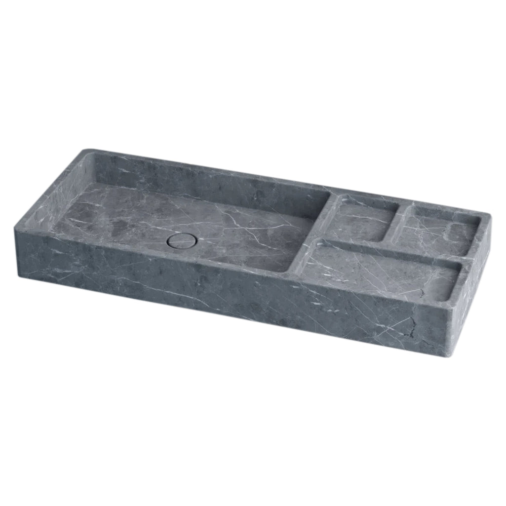Tundra Gray Marble Rectangular Wall-mount Sink (W)16" (L)40" (H)5".