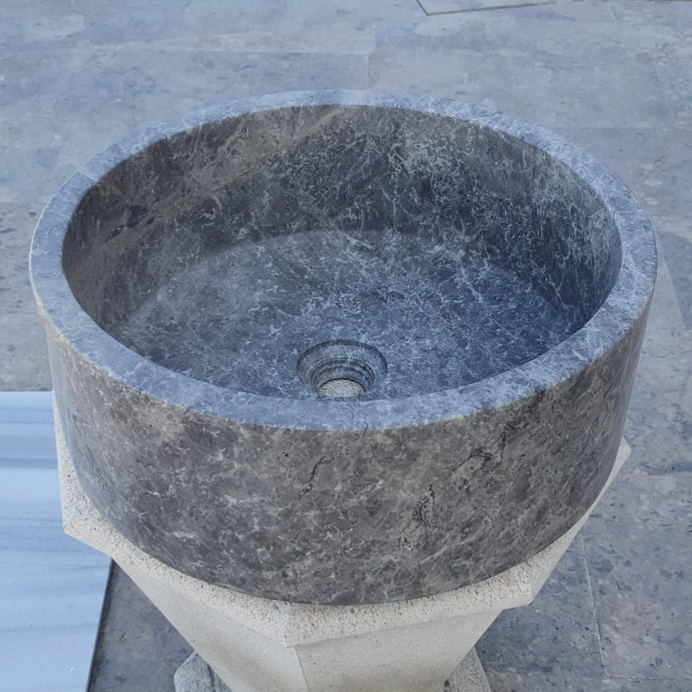 Natural Stone Tundra Grey Marble Vessel Sink Polished D: 16" H: 6.5".