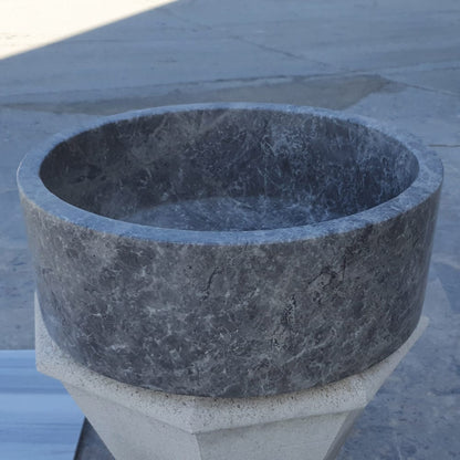 Natural Stone Tundra Grey Marble Vessel Sink Polished D: 16" H: 6.5".