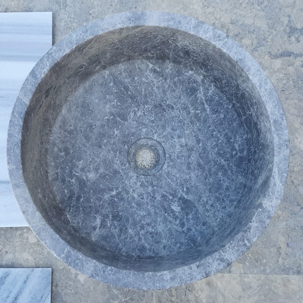 Natural Stone Tundra Grey Marble Vessel Sink Polished D: 16" H: 6.5".