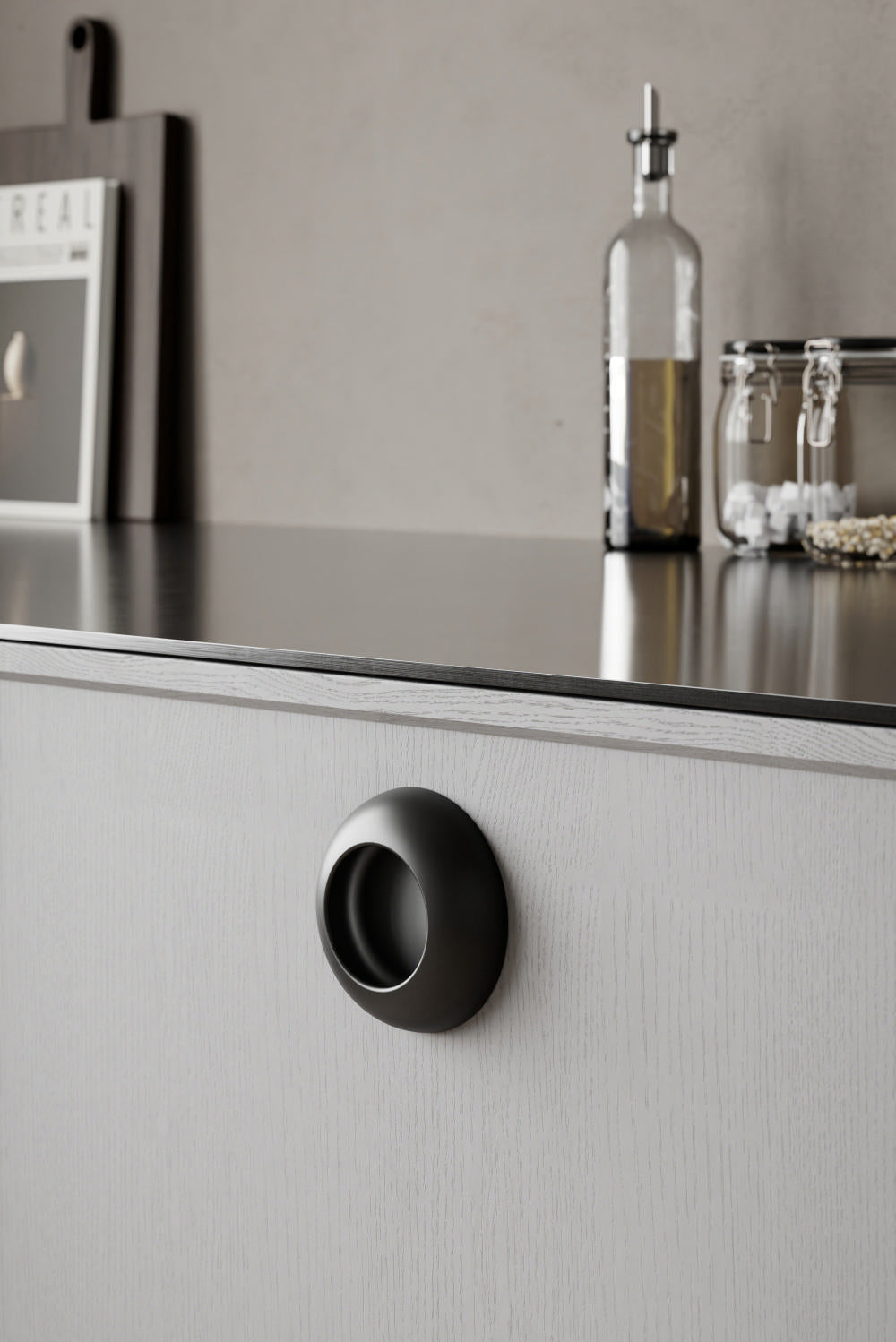 Matte Black "Vibe" Cup Knob and Drawer Pull.