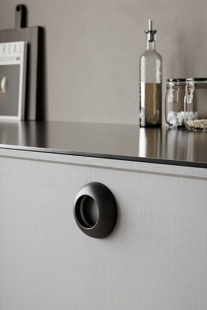 Matte Black "Vibe" Cup Knob and Drawer Pull.