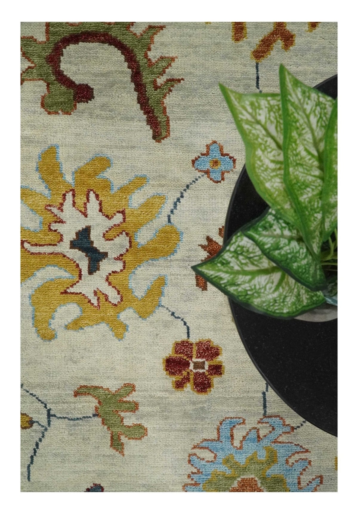 Hand Knotted Beige, Teal and Rust Traditional Oushak Multi size Wool Area Rug.
