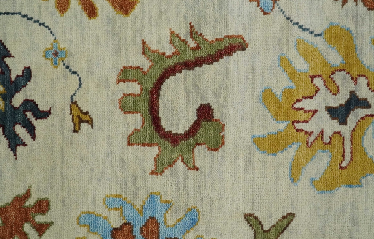 Hand Knotted Beige, Teal and Rust Traditional Oushak Multi size Wool Area Rug.