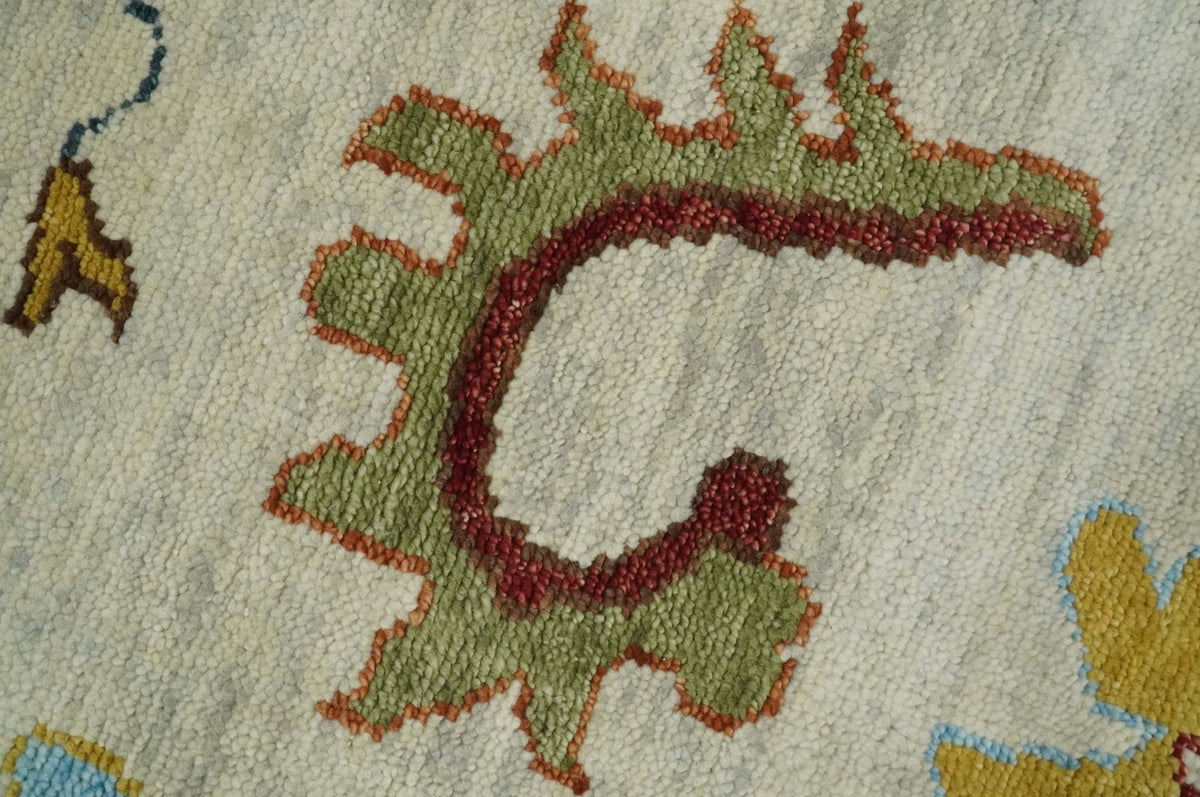 Hand Knotted Beige, Teal and Rust Traditional Oushak Multi size Wool Area Rug.