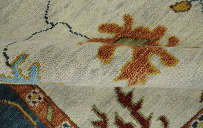 Hand Knotted Beige, Teal and Rust Traditional Oushak Multi size Wool Area Rug.