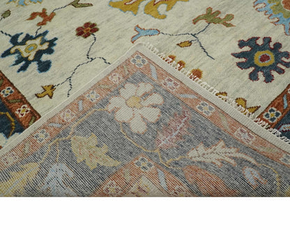 Hand Knotted Beige, Teal and Rust Traditional Oushak Multi size Wool Area Rug.