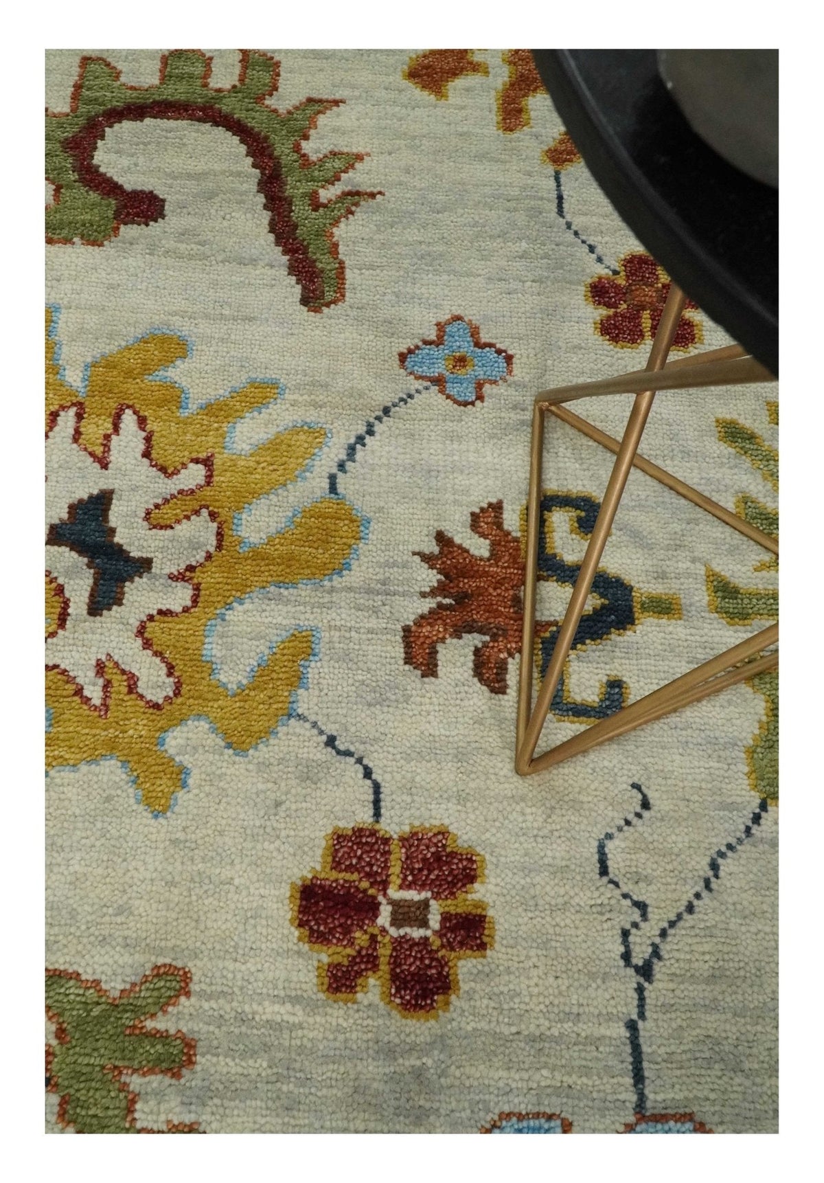 Hand Knotted Beige, Teal and Rust Traditional Oushak Multi size Wool Area Rug.