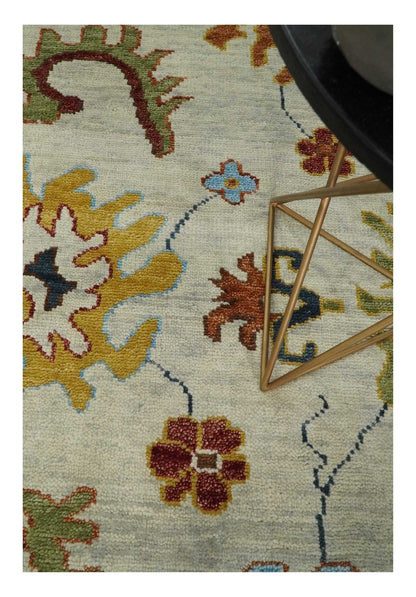 Hand Knotted Beige, Teal and Rust Traditional Oushak Multi size Wool Area Rug.