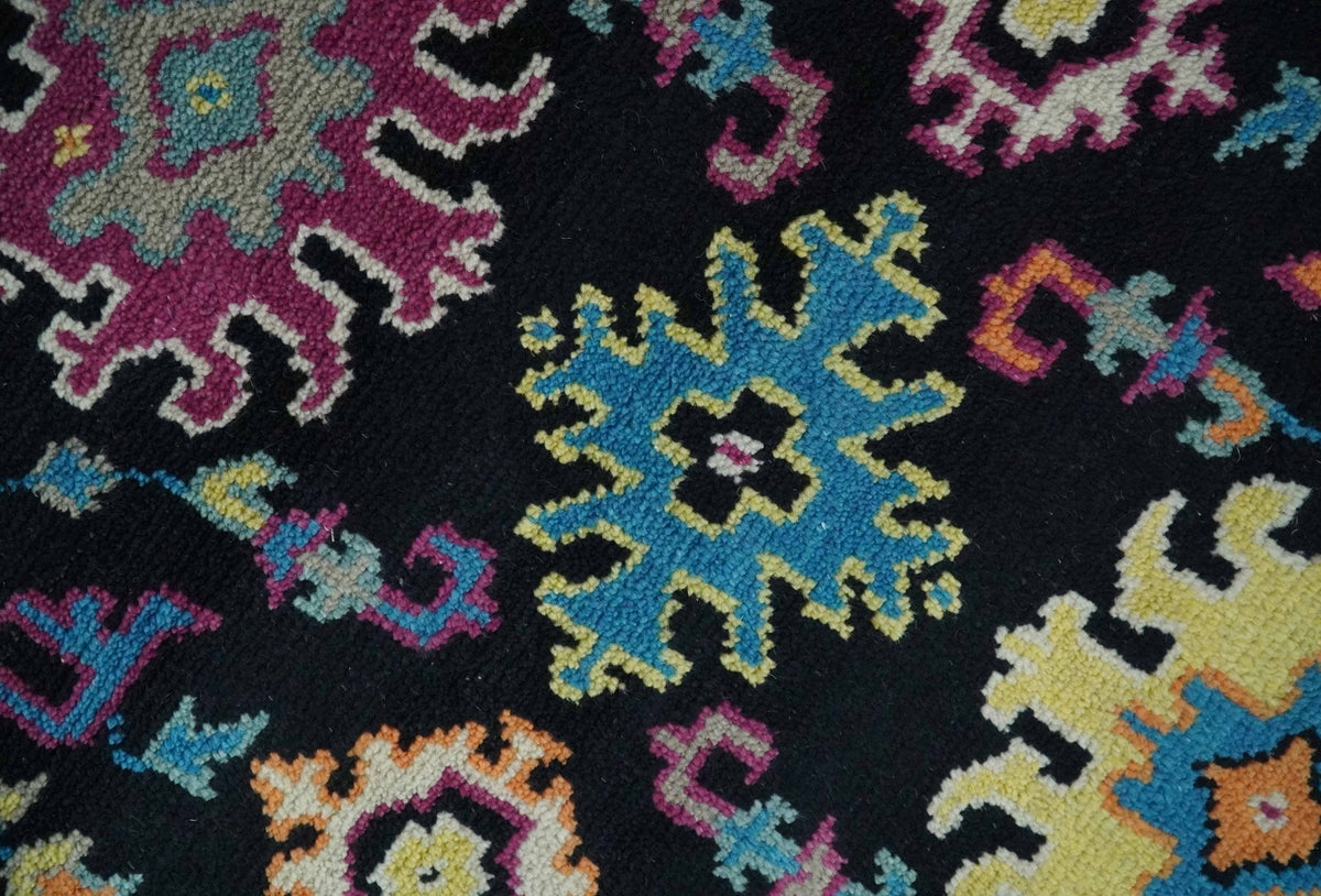 Vibrant Colorful Black, Beige, Purple and Blue Hand Knotted Traditional Oushak Custom Made wool Area Rug.