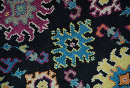 Vibrant Colorful Black, Beige, Purple and Blue Hand Knotted Traditional Oushak Custom Made wool Area Rug.