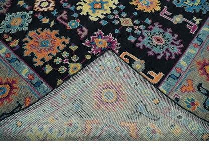 Vibrant Colorful Black, Beige, Purple and Blue Hand Knotted Traditional Oushak Custom Made wool Area Rug.