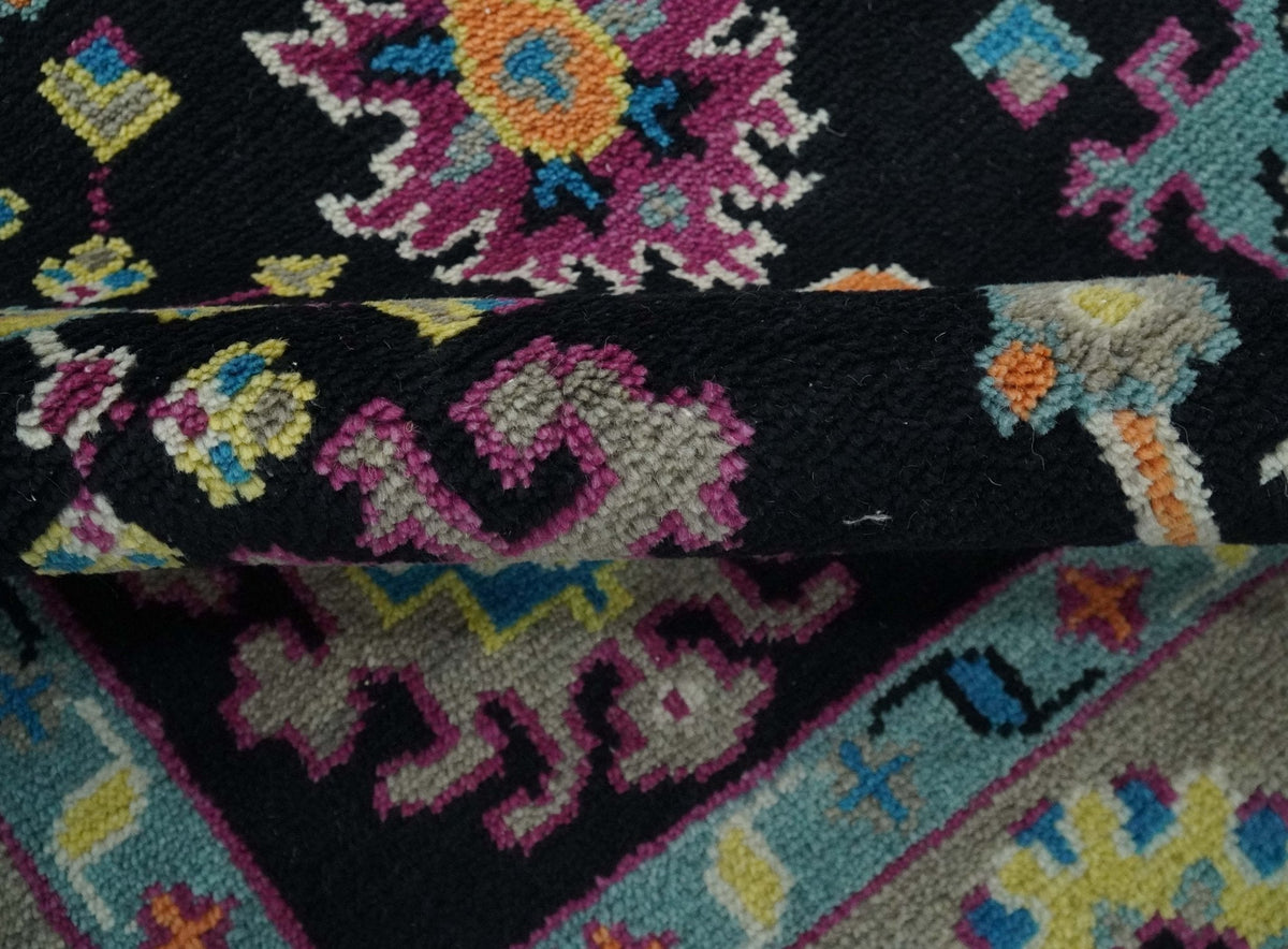 Vibrant Colorful Black, Beige, Purple and Blue Hand Knotted Traditional Oushak Custom Made wool Area Rug.