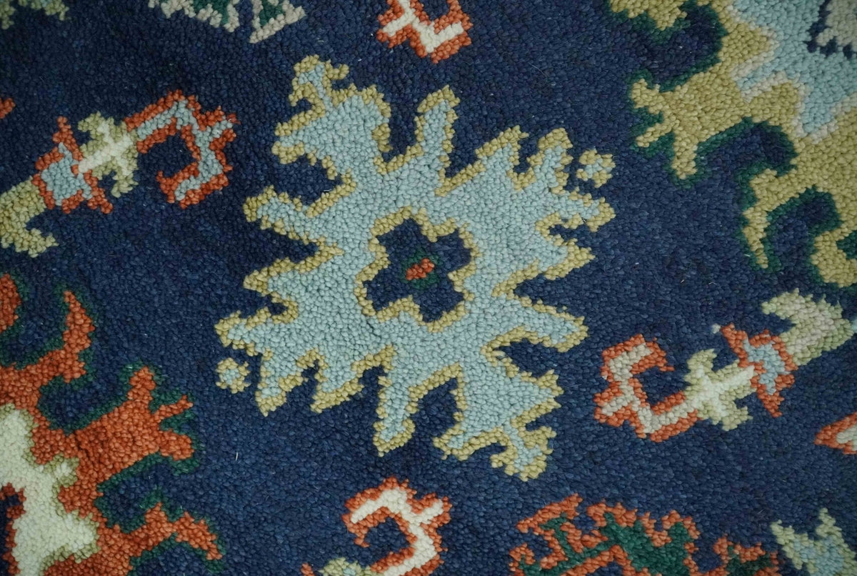 Vibrant colorful Blue, Rust, Ivory and Olive Hand knotted Traditional Oushak Custom Made wool Area Rug.