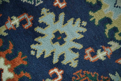 Vibrant colorful Blue, Rust, Ivory and Olive Hand knotted Traditional Oushak Custom Made wool Area Rug.