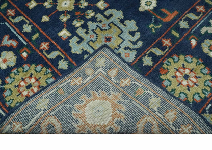 Vibrant colorful Blue, Rust, Ivory and Olive Hand knotted Traditional Oushak Custom Made wool Area Rug.
