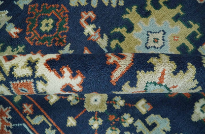 Vibrant colorful Blue, Rust, Ivory and Olive Hand knotted Traditional Oushak Custom Made wool Area Rug.