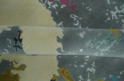 Vibrant Colorful Modern Abstract Gray, Olive, Purple and Ivory Hand knotted 10x14 and 12x15 wool Area Rug.