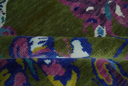 Vibrant Garden of Butterfly Green and Purple Hand knotted Multi size wool Area Rug.