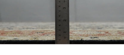 Hand Knotted Traditional Black, Rust and Beige Textured Low Pile Distressed Wool Rug.