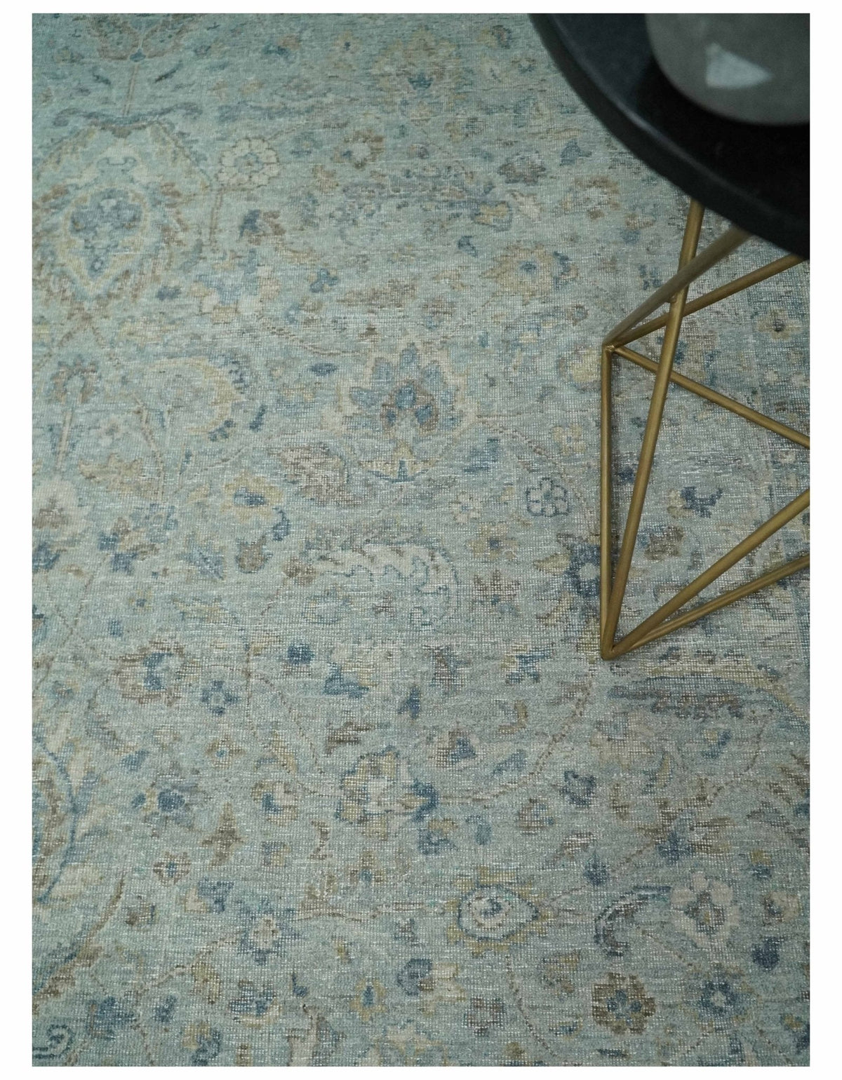 Hand Knotted Traditional Silver, brown and Beige Antique Textured Low Pile Distressed Wool Rug | TRD53114.