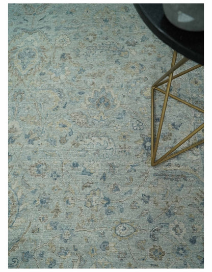 Hand Knotted Traditional Silver, brown and Beige Antique Textured Low Pile Distressed Wool Rug | TRD53114.
