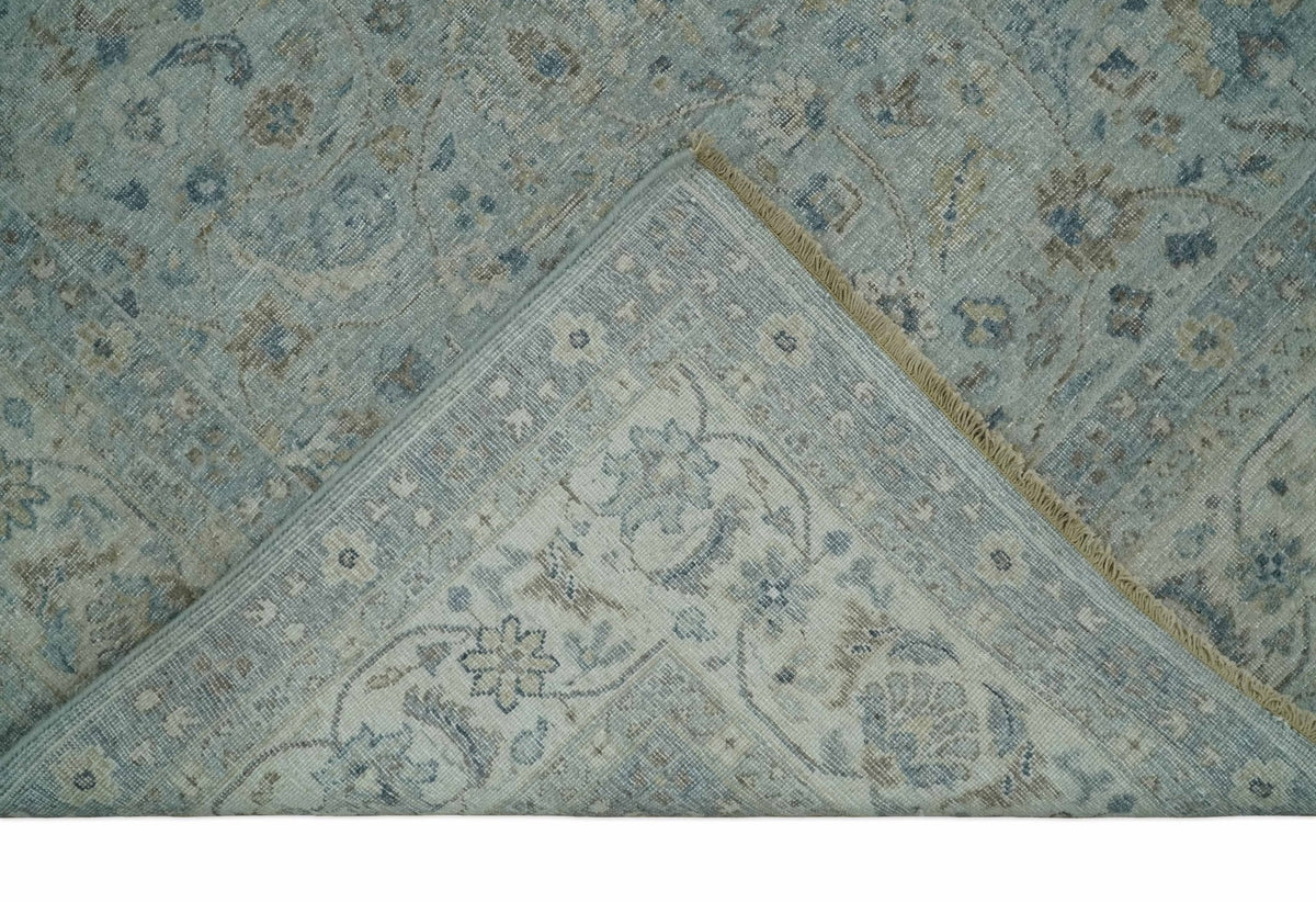 Hand Knotted Traditional Silver, brown and Beige Antique Textured Low Pile Distressed Wool Rug | TRD53114.