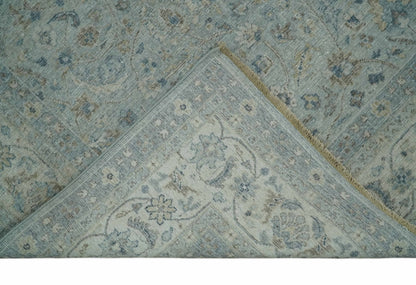 Hand Knotted Traditional Silver, brown and Beige Antique Textured Low Pile Distressed Wool Rug | TRD53114.