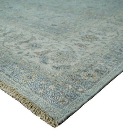 Hand Knotted Traditional Silver, brown and Beige Antique Textured Low Pile Distressed Wool Rug | TRD53114.