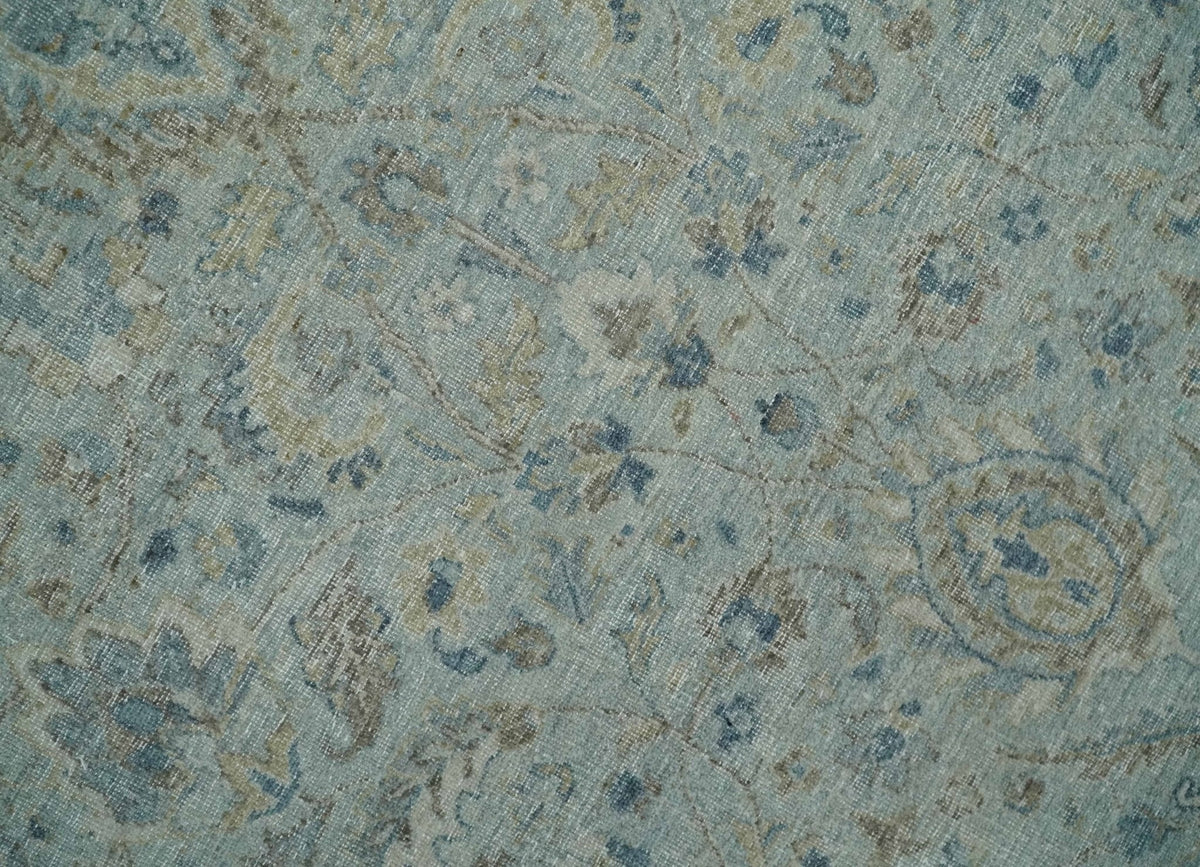 Hand Knotted Traditional Silver, brown and Beige Antique Textured Low Pile Distressed Wool Rug | TRD53114.