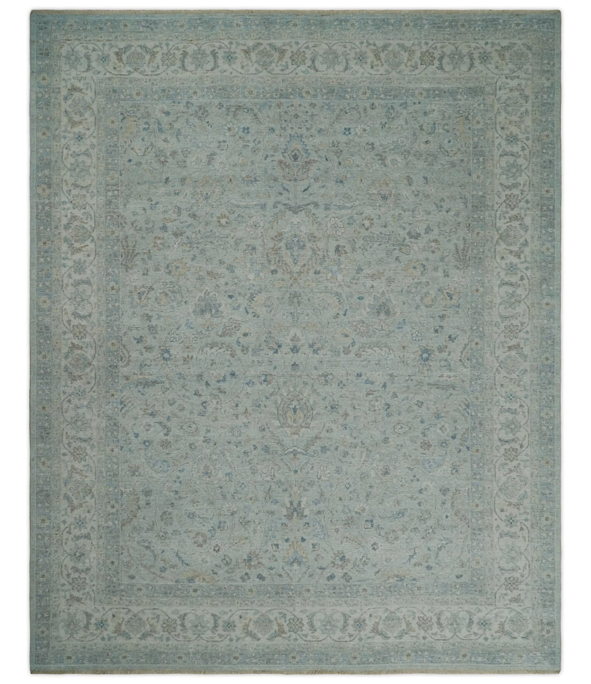 Hand Knotted Traditional Silver, brown and Beige Antique Textured Low Pile Distressed Wool Rug | TRD53114.