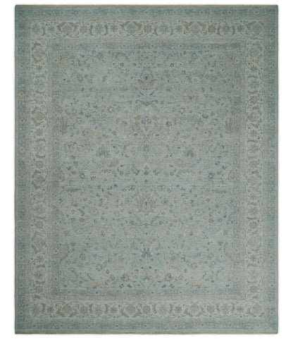 Hand Knotted Traditional Silver, brown and Beige Antique Textured Low Pile Distressed Wool Rug | TRD53114.