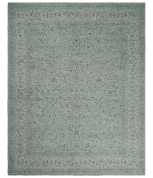 Hand Knotted Traditional Silver, brown and Beige Antique Textured Low Pile Distressed Wool Rug | TRD53114.