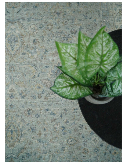 Hand Knotted Traditional Silver, brown and Beige Antique Textured Low Pile Distressed Wool Rug | TRD53114.