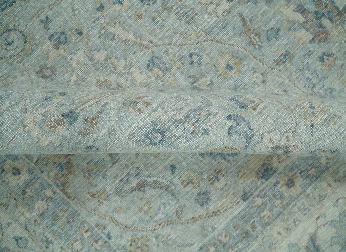 Hand Knotted Traditional Silver, brown and Beige Antique Textured Low Pile Distressed Wool Rug | TRD53114.