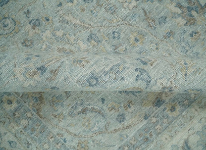 Hand Knotted Traditional Silver, brown and Beige Antique Textured Low Pile Distressed Wool Rug | TRD53114.