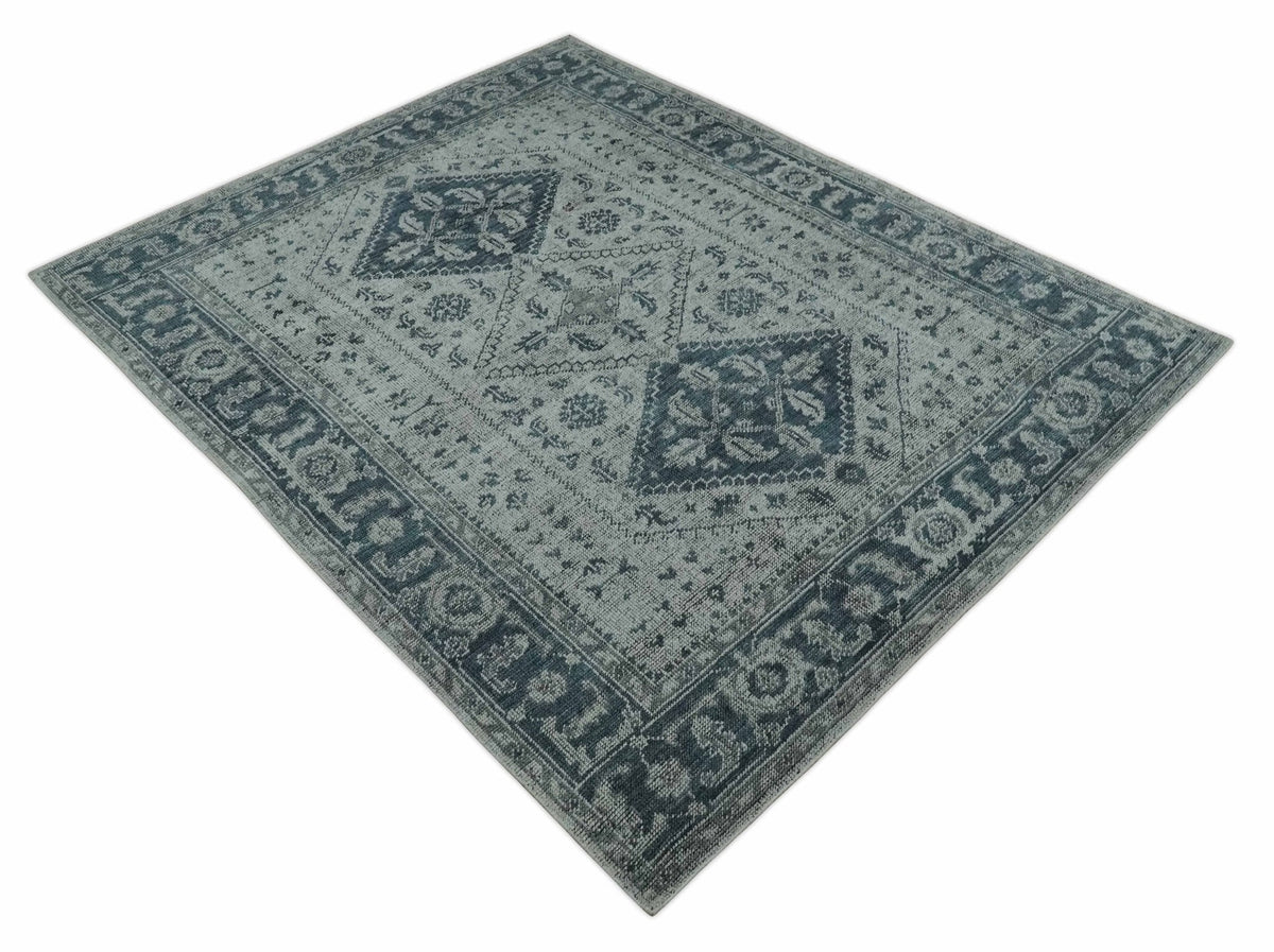 Vintage Style Distressed Traditional Hand Knotted Serapi Silver and Gray Multi Size Area Rug.