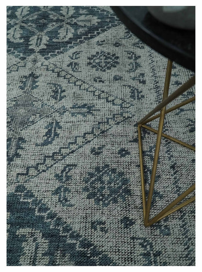 Vintage Style Distressed Traditional Hand Knotted Serapi Silver and Gray Multi Size Area Rug.
