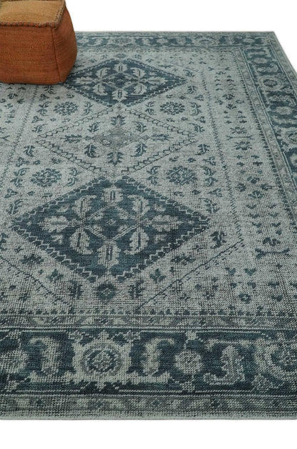 Vintage Style Distressed Traditional Hand Knotted Serapi Silver and Gray Multi Size Area Rug.